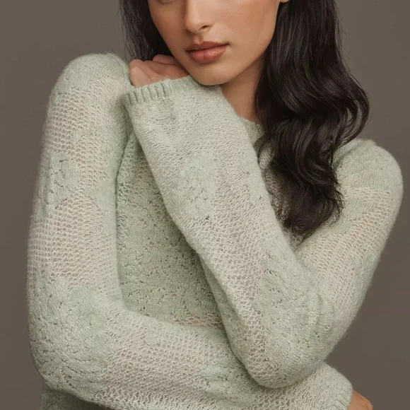 NWT Anthropologie Sheer Floral Mint Spring Sweater - Picture 1 of 4